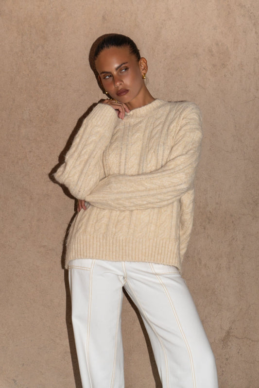 Heychic Meg Cable Knit Sweater (Beige)