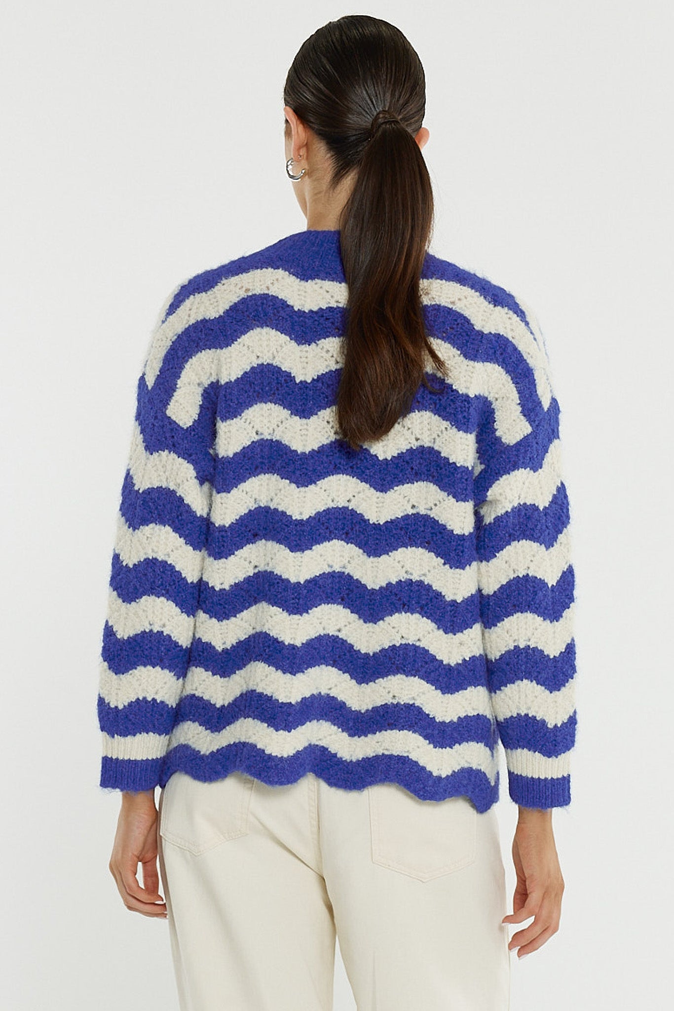 Sass Clothing Etta Wavy Stripe Cardi (Cream/Blue)