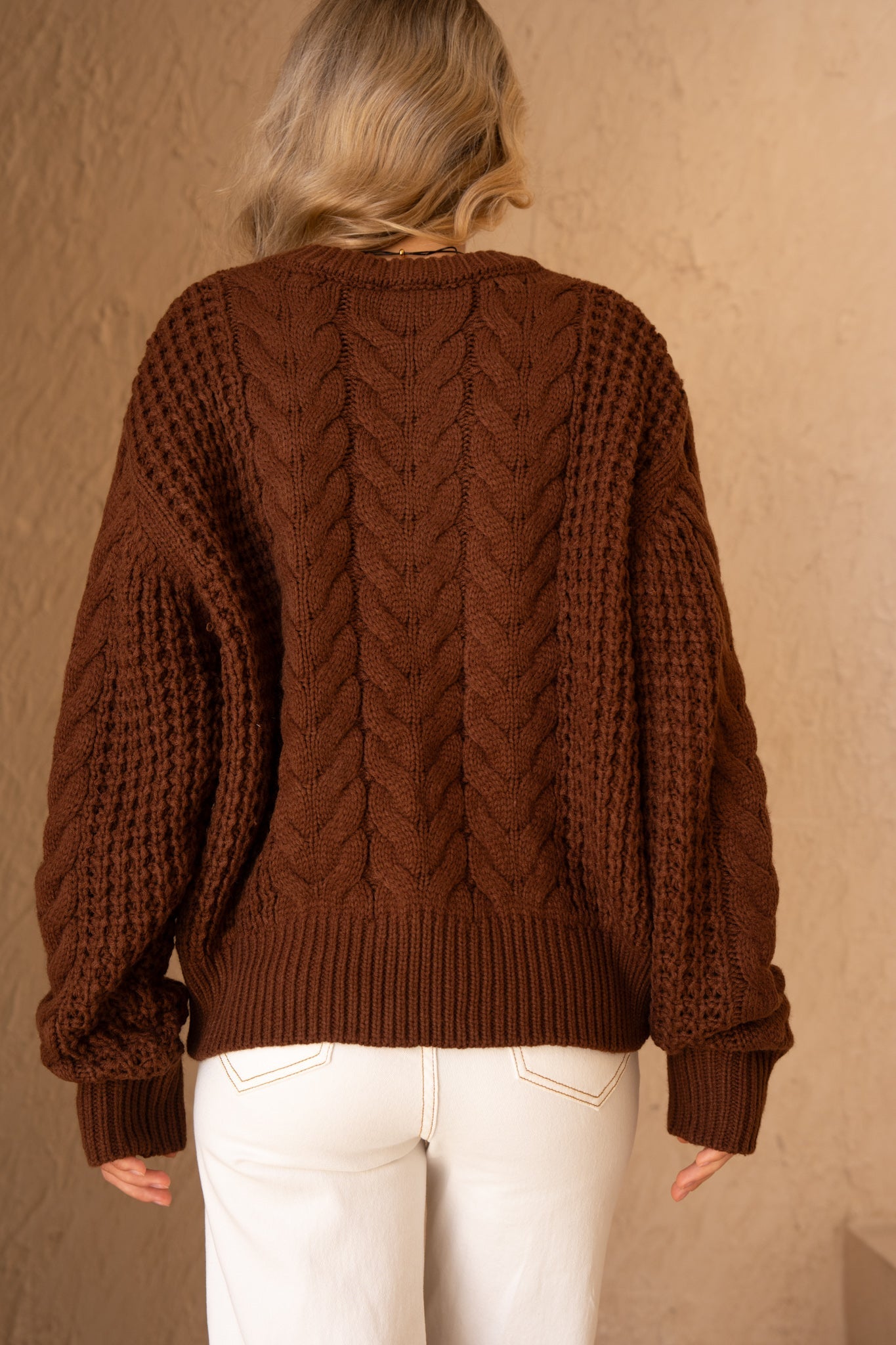 HEYCHIC Alia Cable Knit Sweater (Brown)