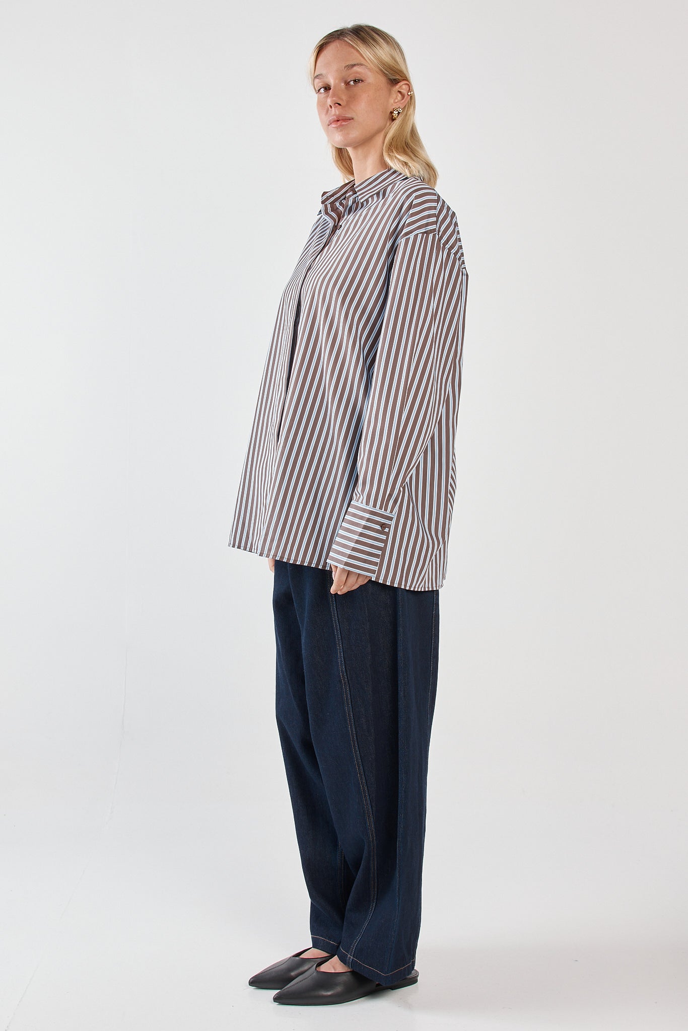 Sass Clothing Claudia Stripe Shirt (Choc Blue)