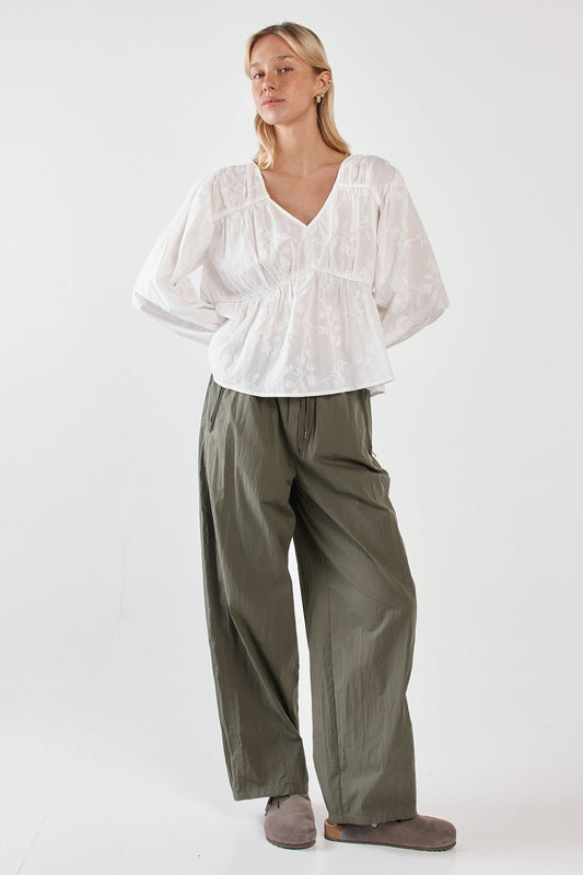 Sass Clothing Lois Embroidered Piped Blouse (White)