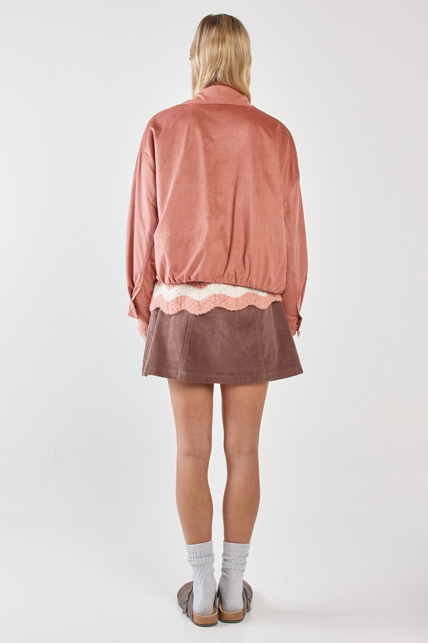 Sass Clothing Sara Suede Bomber Jacket (Rosewood)