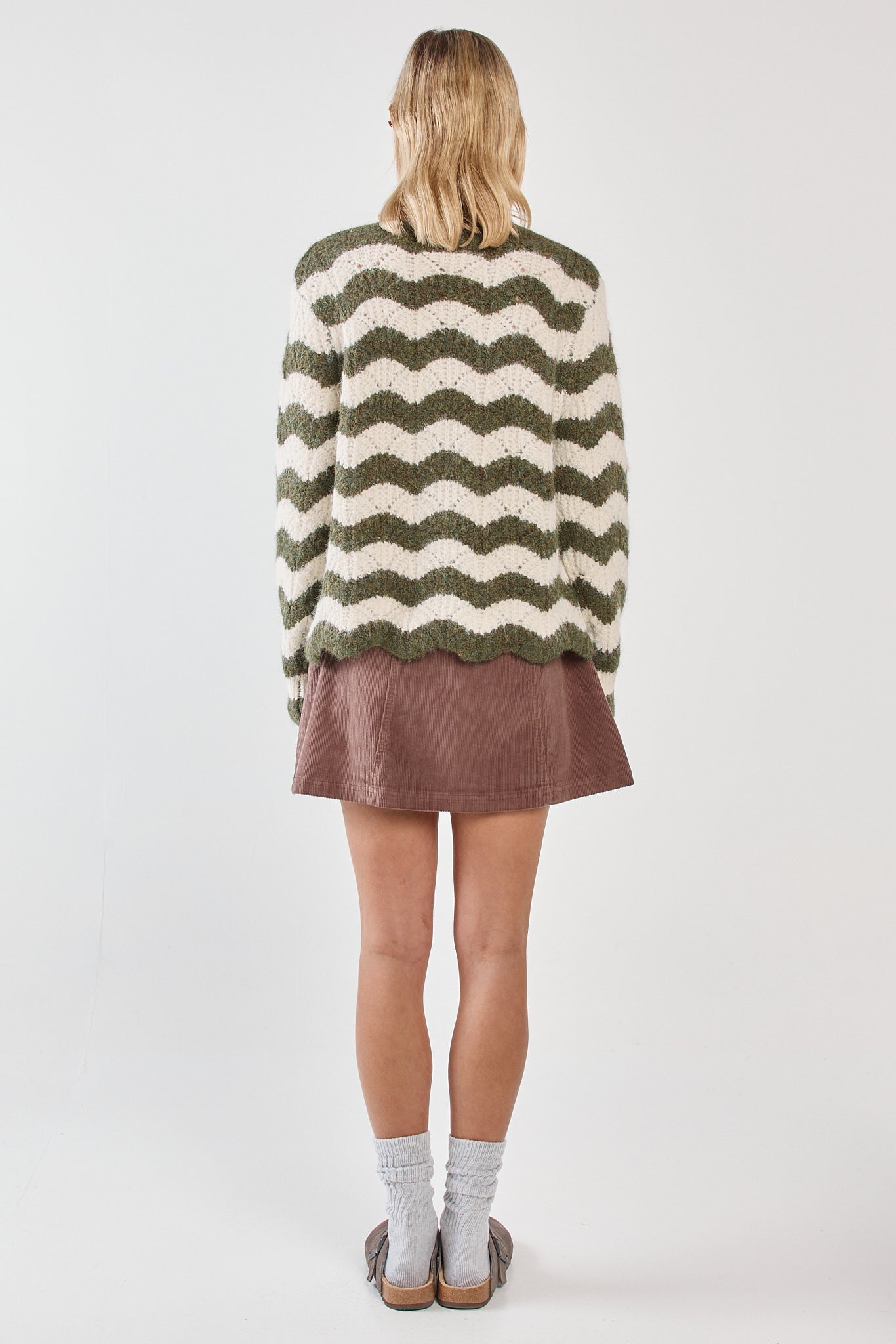 Sass Clothing Nikkita Wavy Stripe Knit (Cream/Olive)