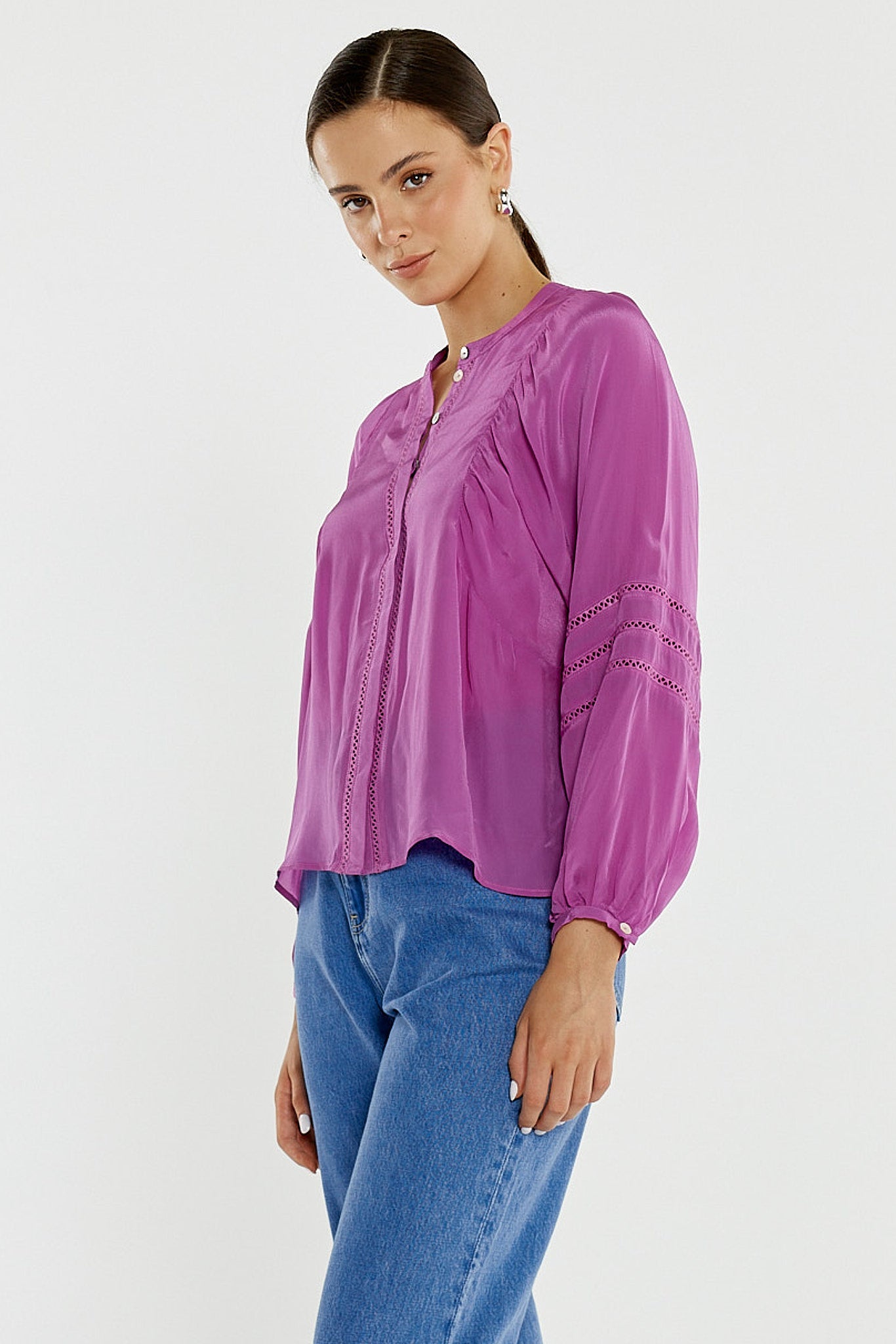 Sass Clothing Nic Trim Blouse (Fuschia)