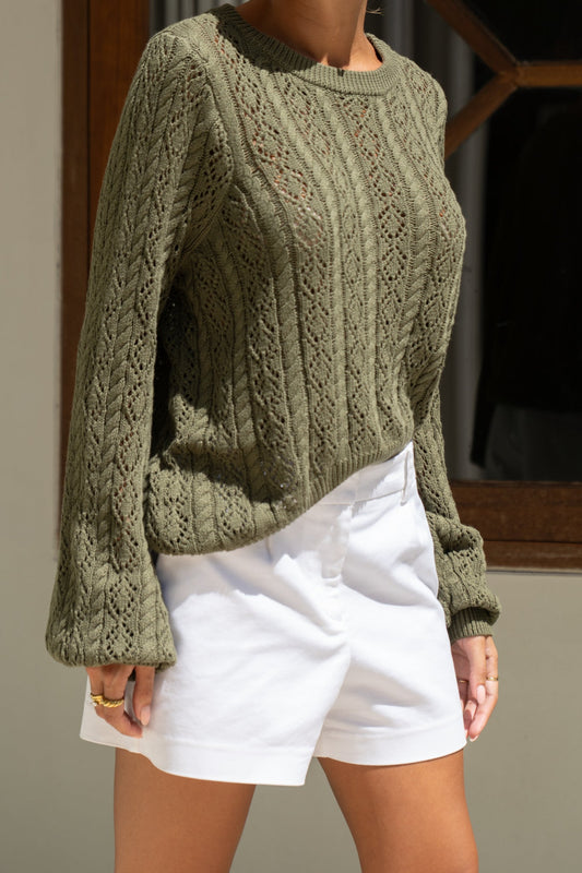 Heychic Haisley Pointelle Knit Sweater (Khaki)