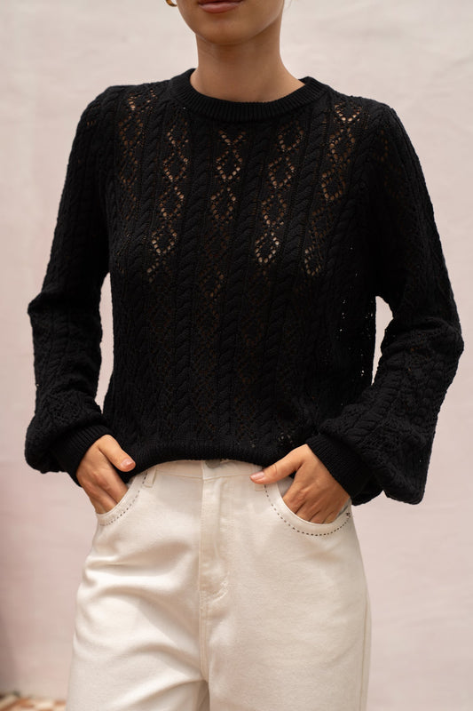 Heychic Haisley Pointelle Knit Sweater (Black)