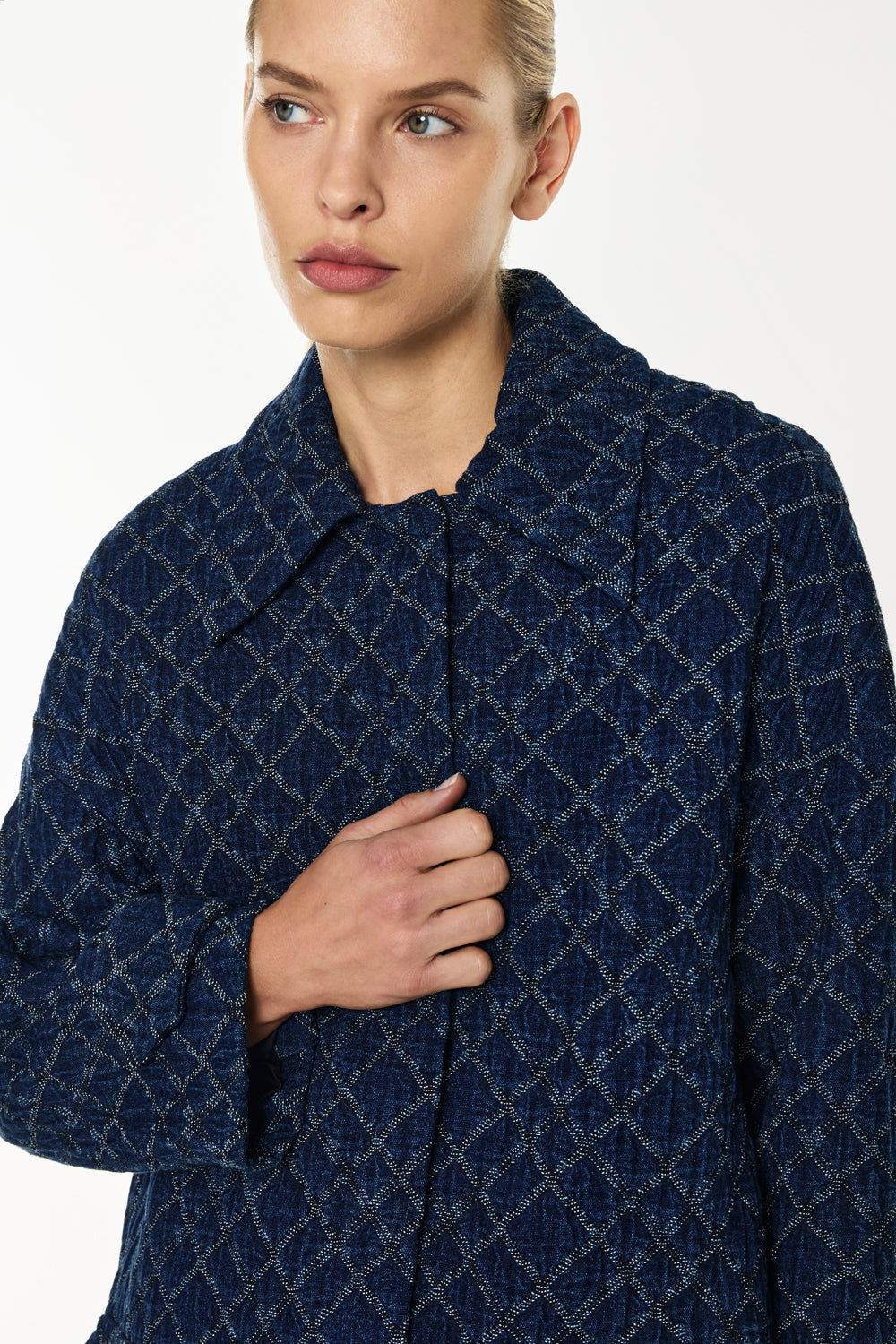 Quilted Denim Bomber (Blue)