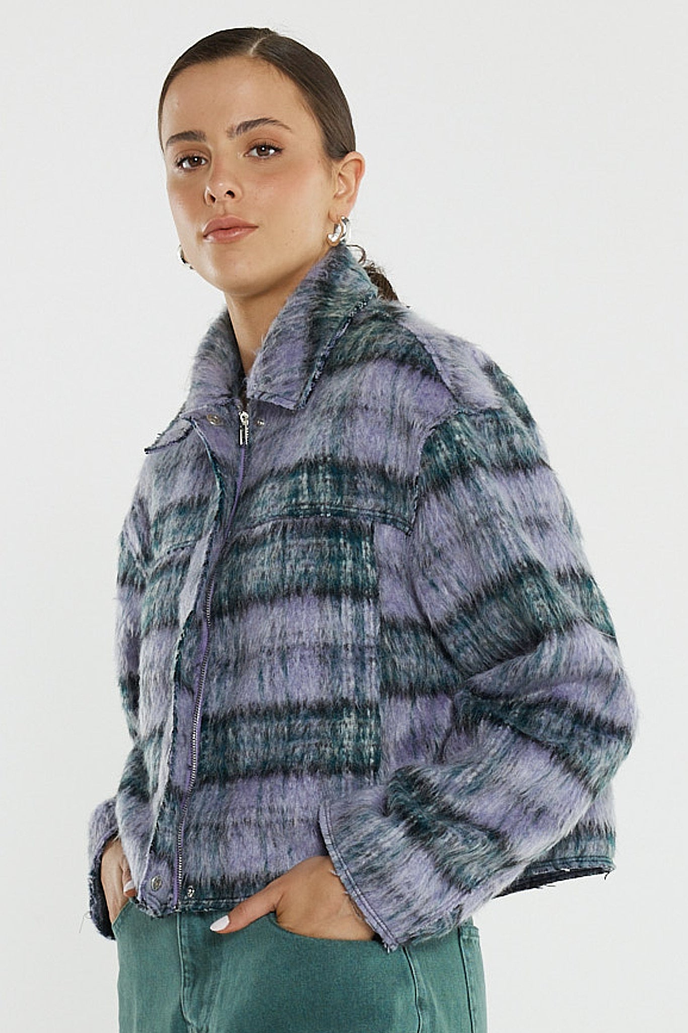 Sass Clothing Zoe Cropped Coat (Purple Check)