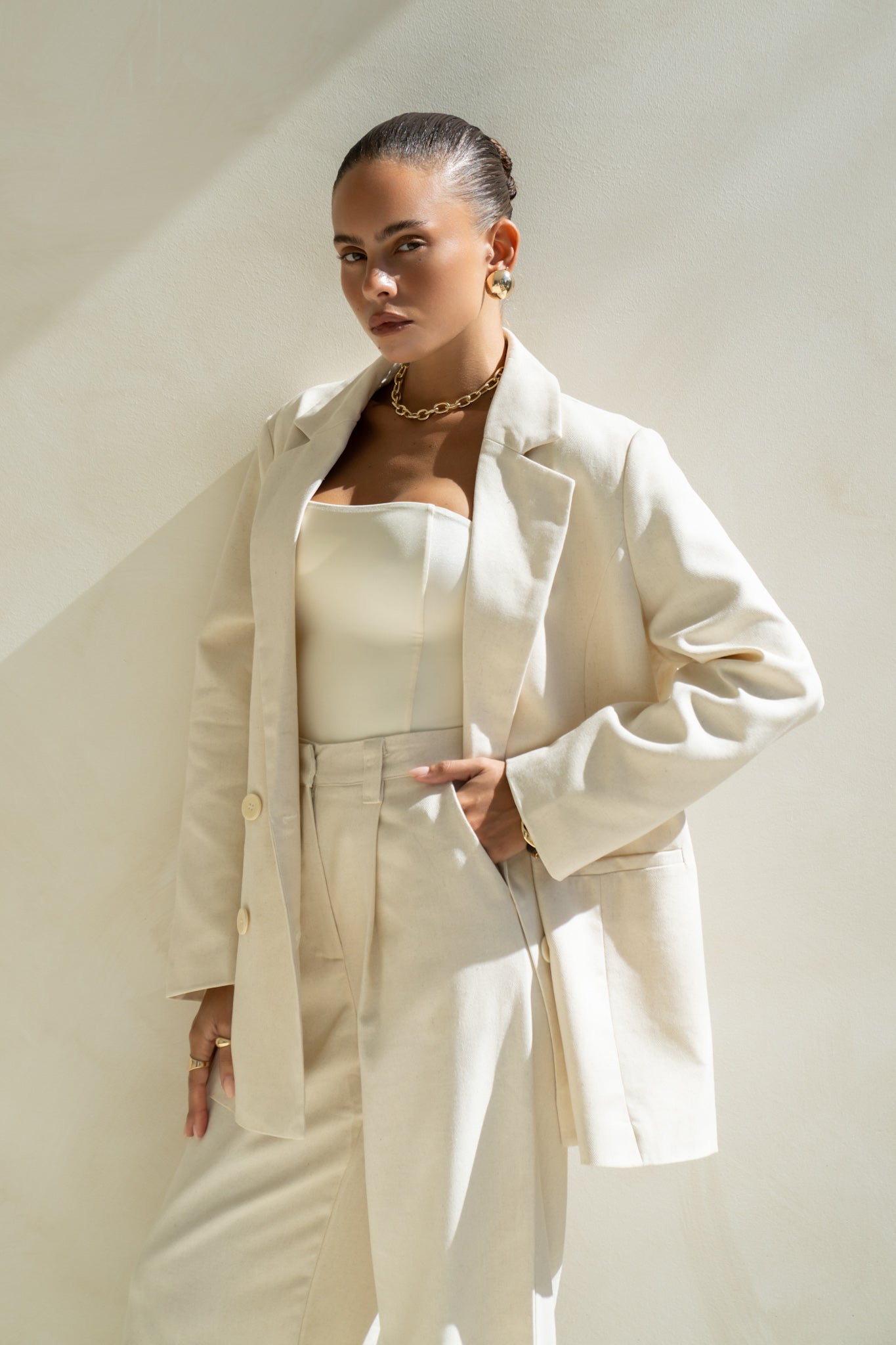 Heychic Keke Double Breasted Blazer (Beige)