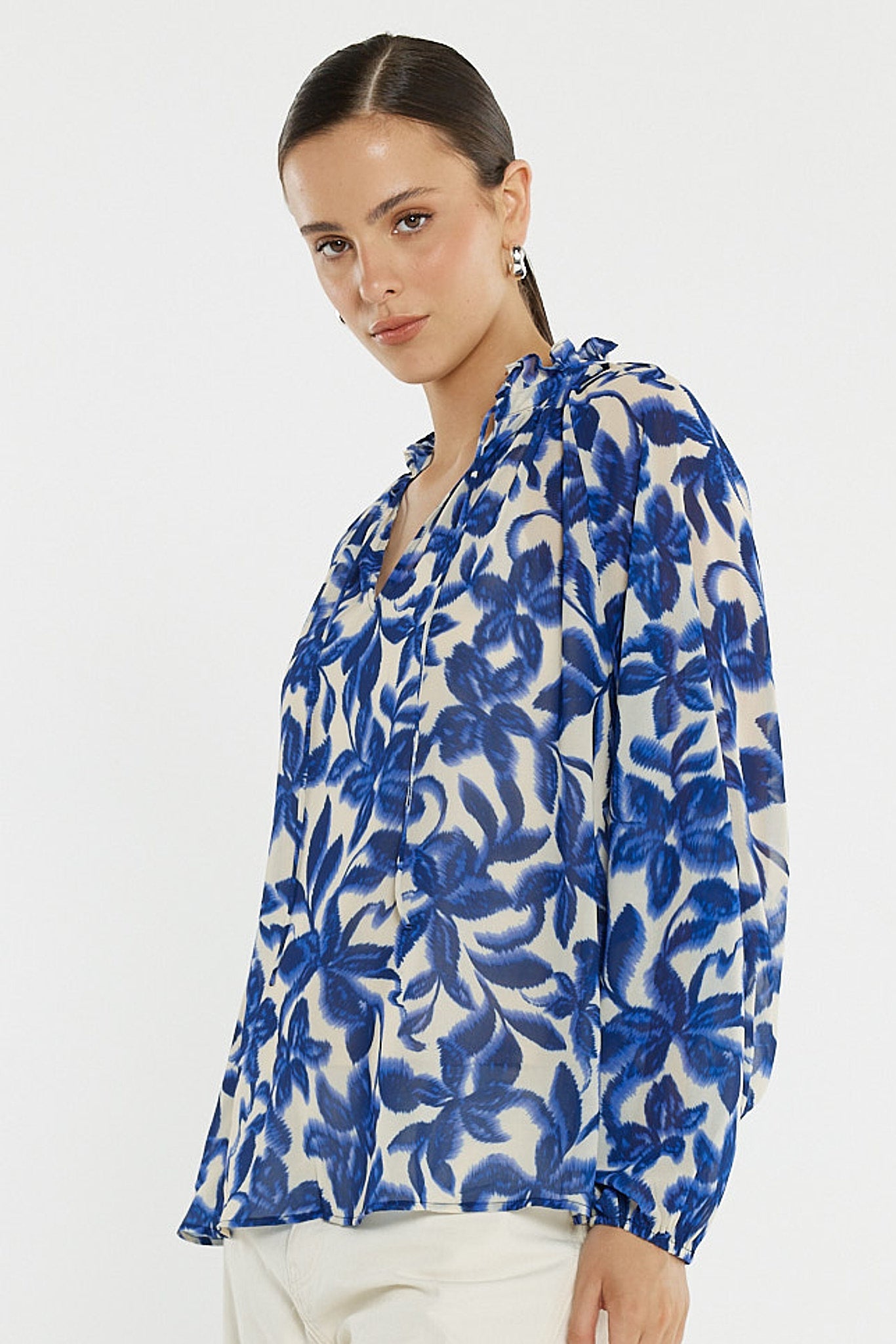 Sass Clothing Willow Tie Front Blouse (Blue Iris)