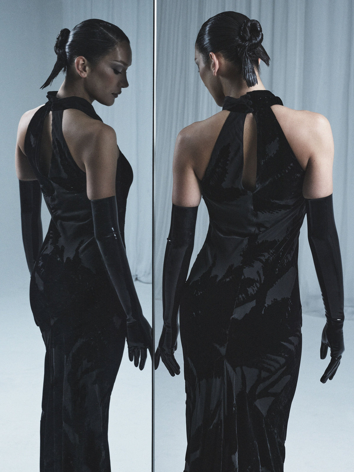 Carla Zampatti Velvet Burnout Bias Gown (Black)