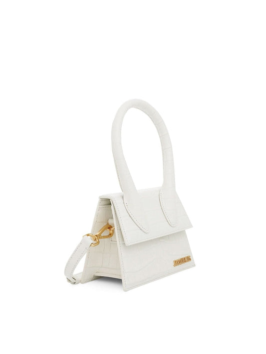 JACQUEMUS Le Chiquito Moyen Croc Embossed Leather Bag (White)