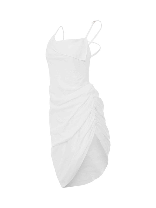 JACQUEMUS Saudade Asymmetric Draped Mini Dress (White)