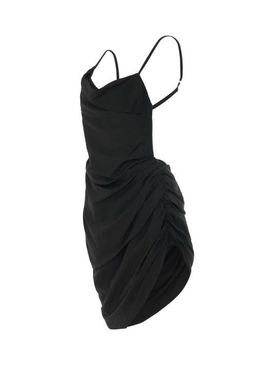 JACQUEMUS Saudade Asymmetric Draped mini Dress (Black)