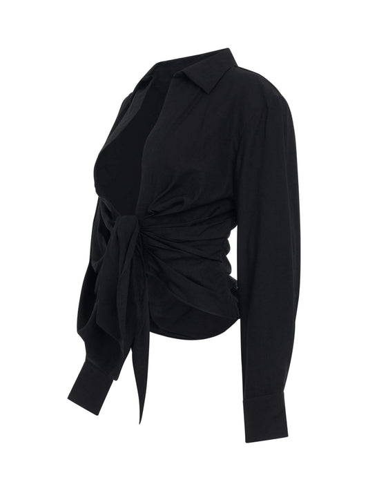 JACQUEMUS Bahia Tied Sash Shirt (Black)