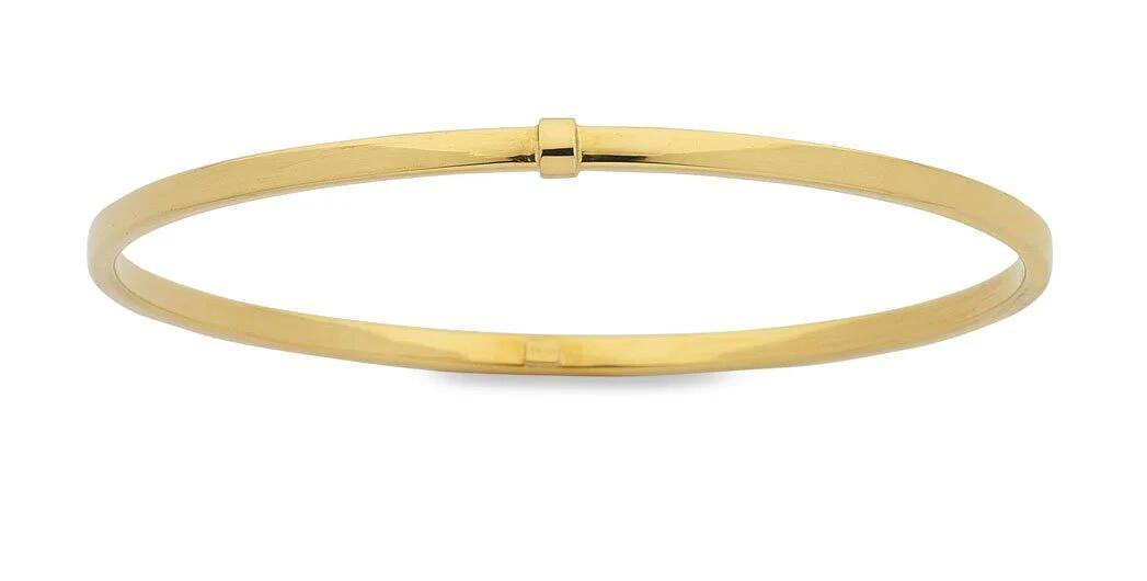 Image of Jewelry. Product name - 65mm 3mm Width Square Bangle in 9kt Yellow Bonded Gold in colour by brand - Bevilles