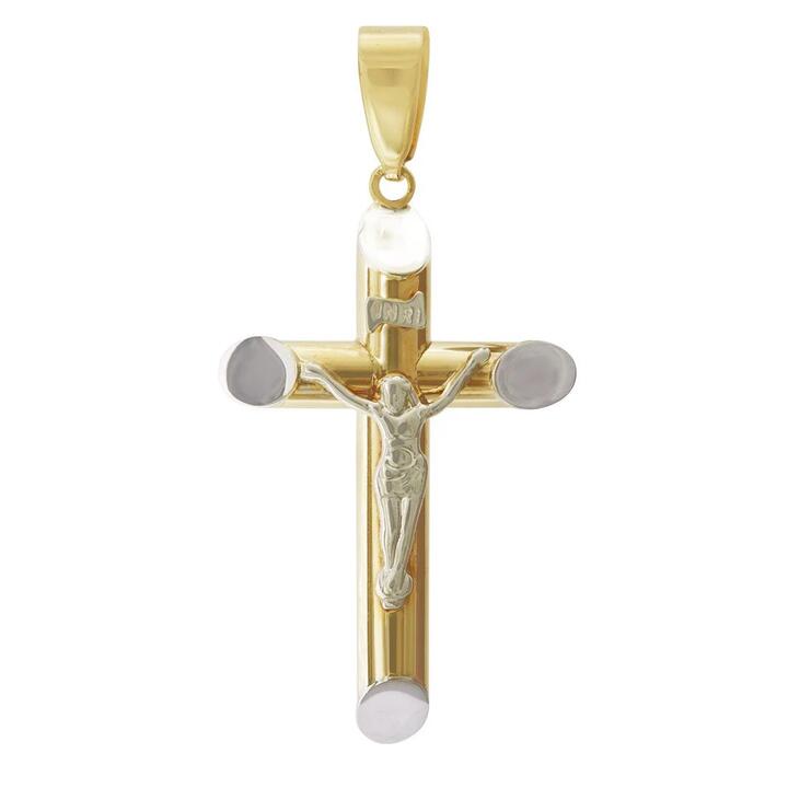 Image of Charms. Productname: 9kt Two Tone Gold Crucifix Cross Pendant in Gold colour by brand - Bevilles