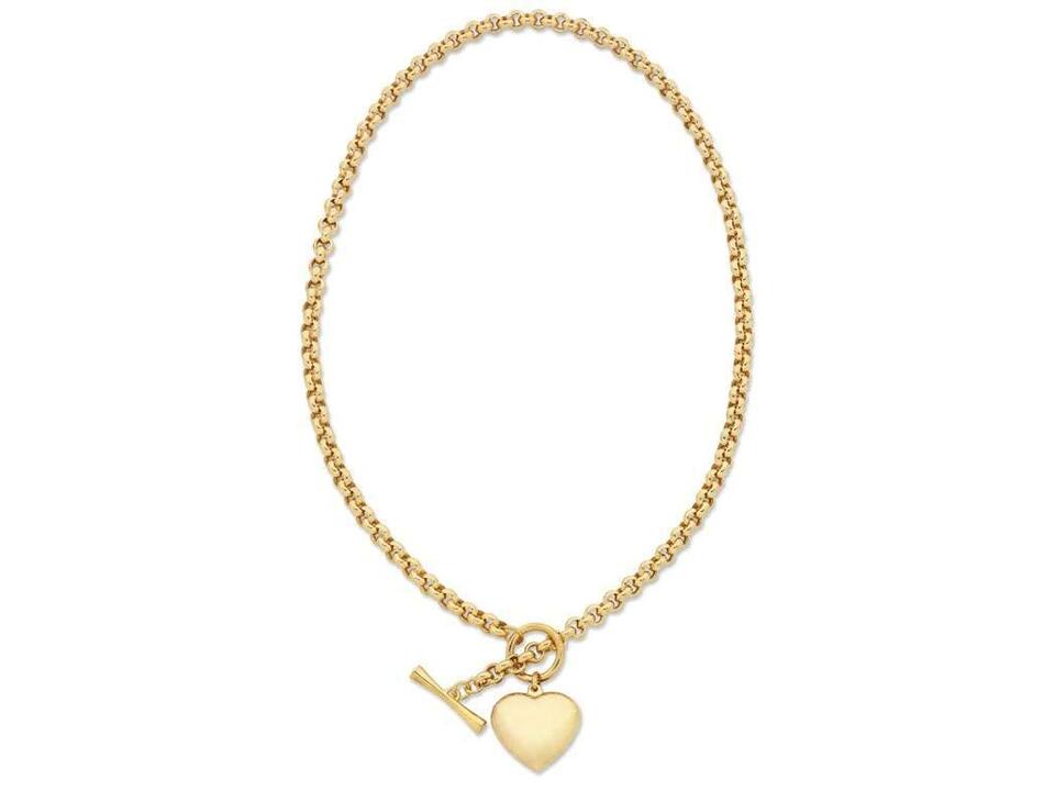 Image of Necklaces. Product name - 45cm Belcher Chain Necklace with Heart Fob in 9kt Yellow Bonded Gold in colour by brand - Bevilles