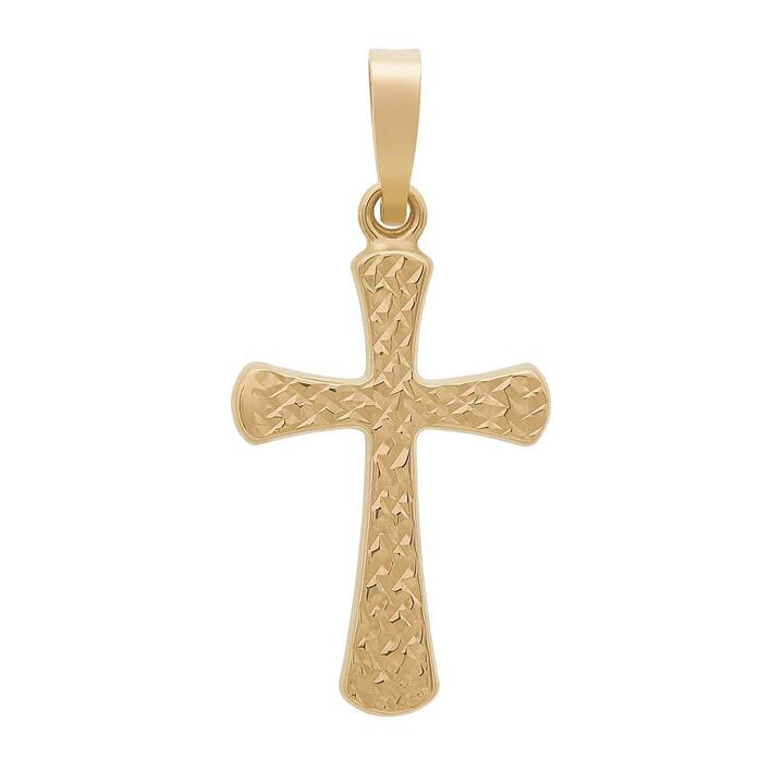 Image of Charms. Product name - Diamond Cut Cross Pendant in 9kt Yellow Gold in colour by brand - Bevilles
