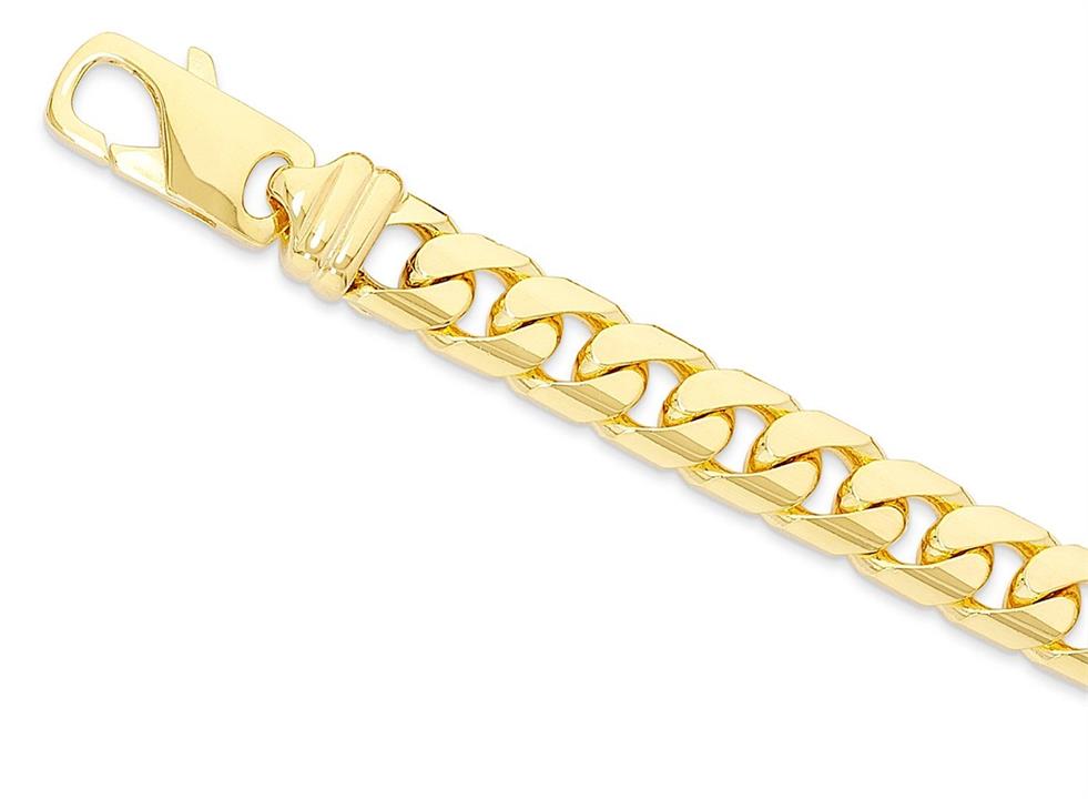 Image of Bracelets. Productname: 23cm 9kt Yellow Gold Flat Curb Bracelet in Gold colour by brand - Bevilles
