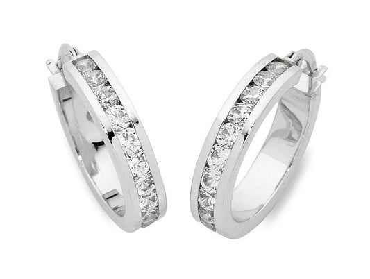 Image of Earrings. Productname: 9kt White Gold Silver Infused Cubic Zirconia Earrings in Gold colour by brand - Bevilles