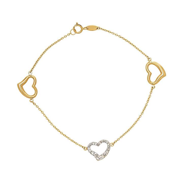 Image of Bracelets. Productname: 9kt Yellow Gold Heart Charm Bracelet with Crystals 19cm in Gold colour by brand - Bevilles