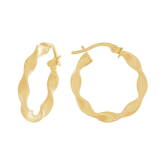 Image of Earrings. Productname: 9kt Yellow Gold Round Twist Hoop Earrings in Gold colour by brand - Bevilles