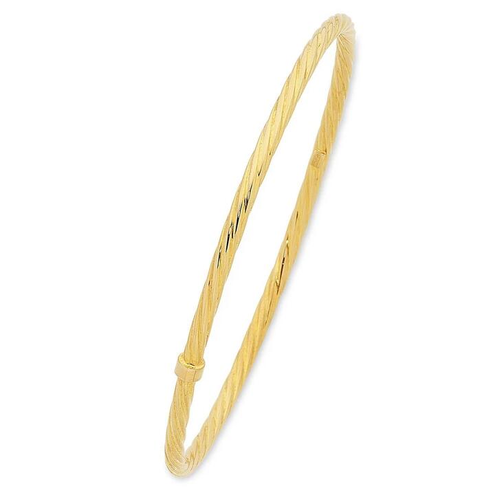 Image of Jewelry. Product name - 65mm 2mm Width Twist Bangle in 9kt Yellow Gold in colour by brand - Bevilles