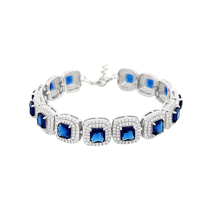 Image of Bracelets. Productname: 21cm Blue Sapphire Cubic Zirconia Bracelet in Sterling Silver in Silver colour by brand - Bevilles