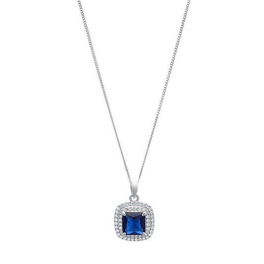 Image of Necklaces. Productname: 45cm Blue Sapphire Cubic Zirconia Necklace in Sterling Silver in Silver colour by brand - Bevilles