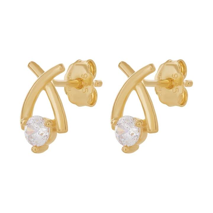 Image of Earrings. Product name - Cubic Zirconia XO Stud Earrings in 9kt Yellow Bonded Gold in colour by brand - Bevilles