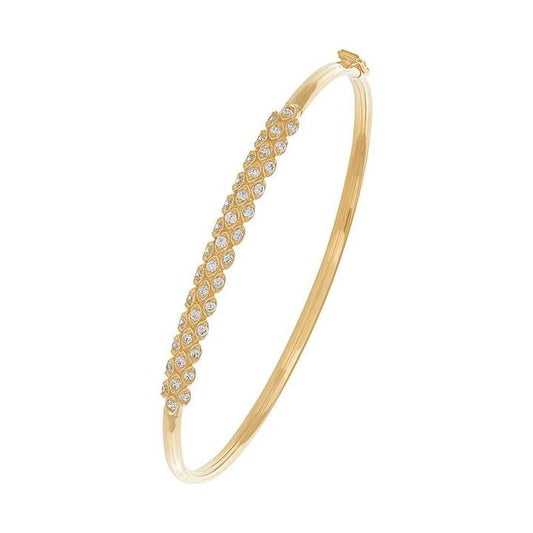 Image of Jewelry. Productname: 9ct Yellow Gold Silver Infused Triple Row Bangle with Cubic Zirconia in Gold colour by brand - Bevilles