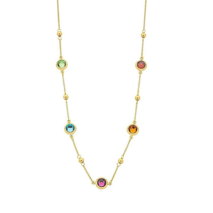 Image of Necklaces. Productname: 9kt Yellow Gold Silver Infused Multi Colour Crystal Necklace 50cm in Gold colour by brand - Bevilles