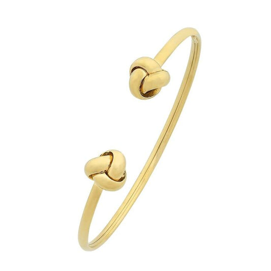 Image of Jewelry. Productname: 9kt Yellow Gold Silver Infused Love Knot Cuff Bangle in Gold colour by brand - Bevilles