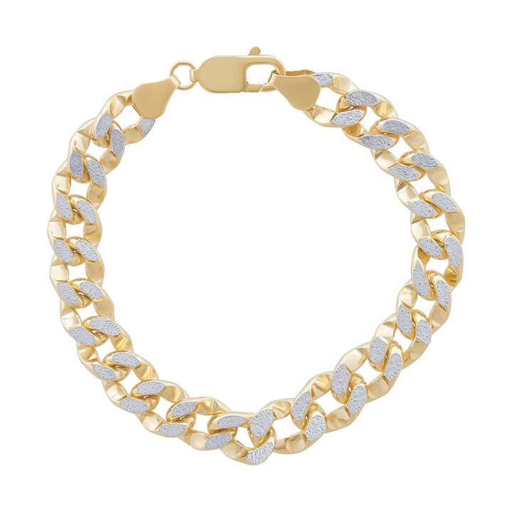Image of Bracelets. Product name - 9kt Yellow Gold Bonded Two Tone Diamond Cut Curb Bracelet in colour by brand - Bevilles