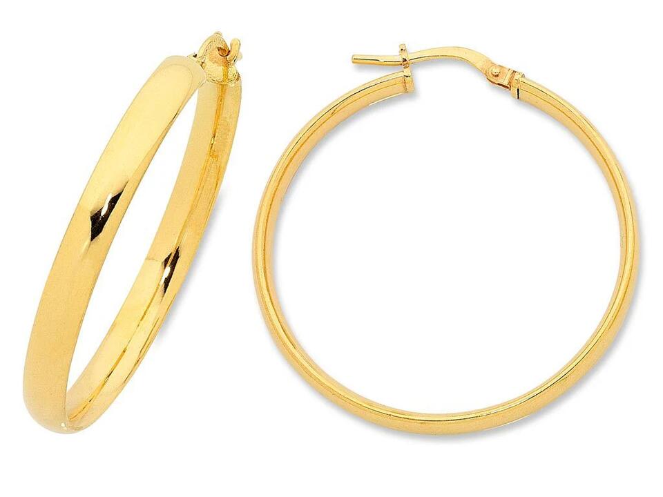 Image of Earrings. Productname: 9kt Yellow Gold Silver Infused Hoop Earrings in Gold colour by brand - Bevilles