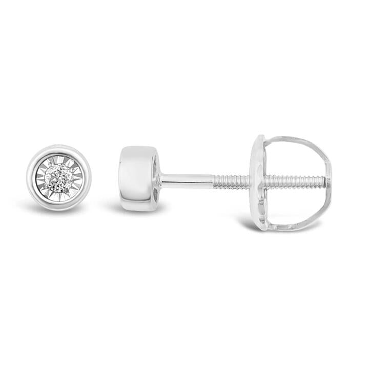 Image of Earrings. Product name - Children's Diamond Set Bezel Stud Earrings in Sterling Silver in colour by brand - Bevilles