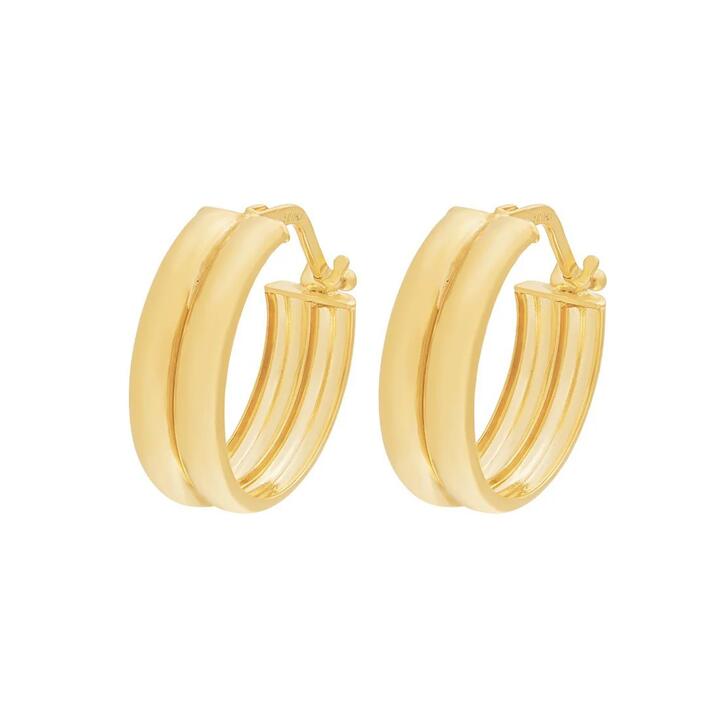 Image of Earrings. Product name - Double Round Hoop Earrings 20mm in 9kt Yellow Bonded Gold Silver Infusion in colour by brand - Bevilles
