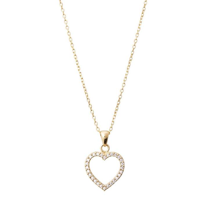 Image of Charms. Product name - Cubic Zirconia Open Heart Necklace in 9kt Yellow Bonded Gold Bonded in colour by brand - Bevilles