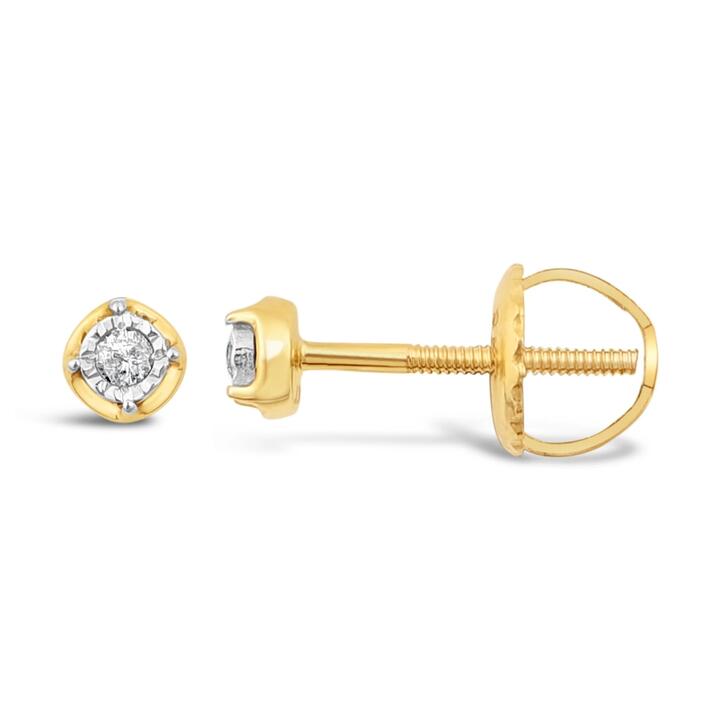 Image of Earrings. Product name - Children's Diamond Set Miracle Stud Earrings in 9kt Yellow Gold in colour by brand - Bevilles