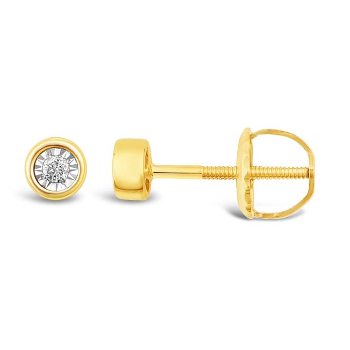 Image of Earrings. Productname: Children's Diamond Set Bezel 9kt Yellow Gold Earrings in Diamond colour by brand - Bevilles