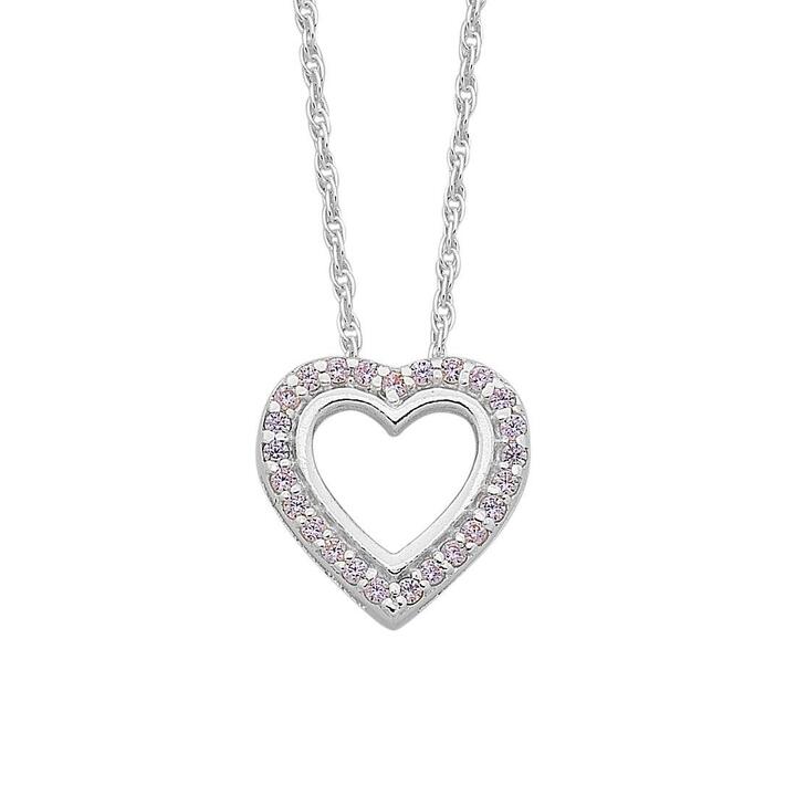 Image of Necklaces. Productname: 45cm Children's Sterling Silver Open Heart Pink Cubic Zirconia Necklace in Silver colour by brand - Bevilles