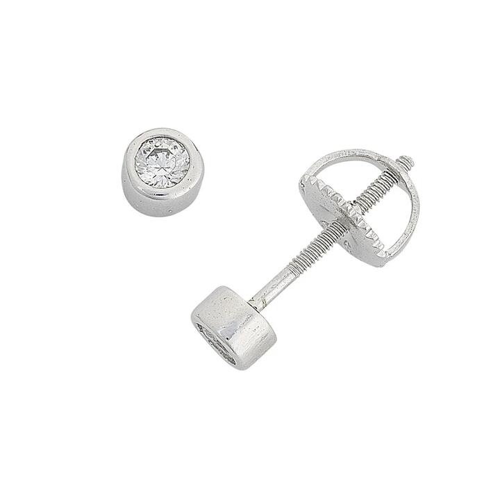 Image of Earrings. Productname: 2mm Children's Sterling Silver Mini Cubic Zirconia Bezel Earrings in Silver colour by brand - Bevilles