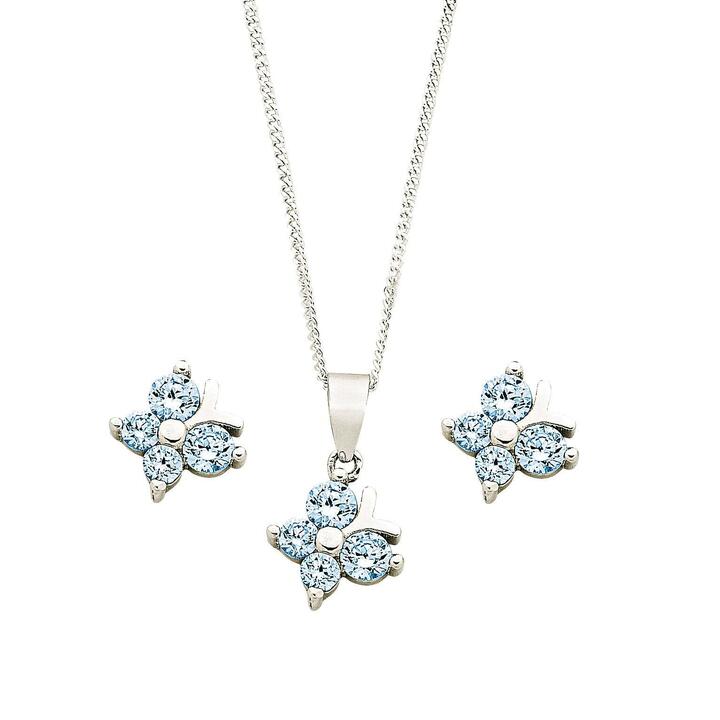 Image of Earrings. Productname: Children's Sterling Silver Blue Butterfly Earring & Necklace Set in Silver colour by brand - Bevilles