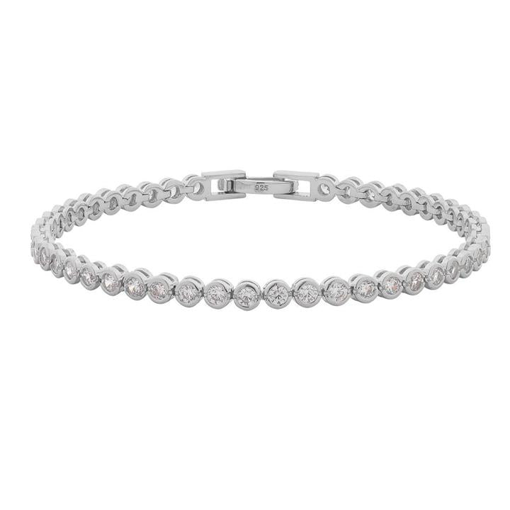 Image of Bracelets. Product name - 18cm 2.5mm Width Cubic Zirconia Bezel Set Tennis Bracelet in Sterling Silver in colour by brand - Bevilles