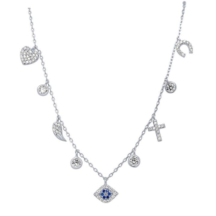 Image of Charms. Product name - 40cm Multi Charm Choker Necklace in Sterling Silver in colour by brand - Bevilles