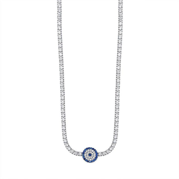 Image of Charms. Product name - 46cm Cubic Zirconia Evil Eye Tennis Necklace in Sterling Silver in colour by brand - Bevilles