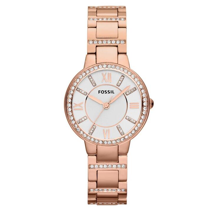 Image of Watches. Product name - Fossil Virginia Rose Gold Tone Stone Set Watch in colour by brand - Fossil