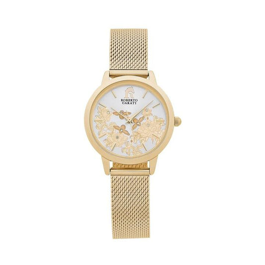 Image of Watches. Productname: Roberto Carati Floral Gold Mesh Band Watch in Watch colour by brand - Roberto Carati
