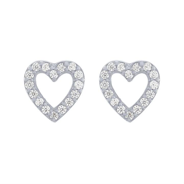 Image of Earrings. Productname: Open Heart Stud Earrings in Sterling Silver in Silver colour by brand - Bevilles